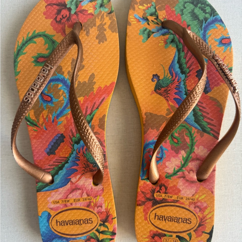 Havaianas Tropical Orange and Blue Flip Flops